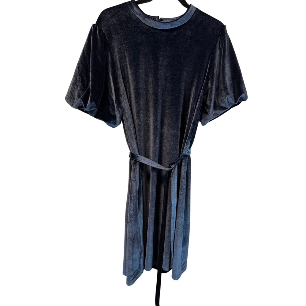 Sweet Salt Navy Blue Velvet Modest Puff Sleeve Midi Dress Size Large